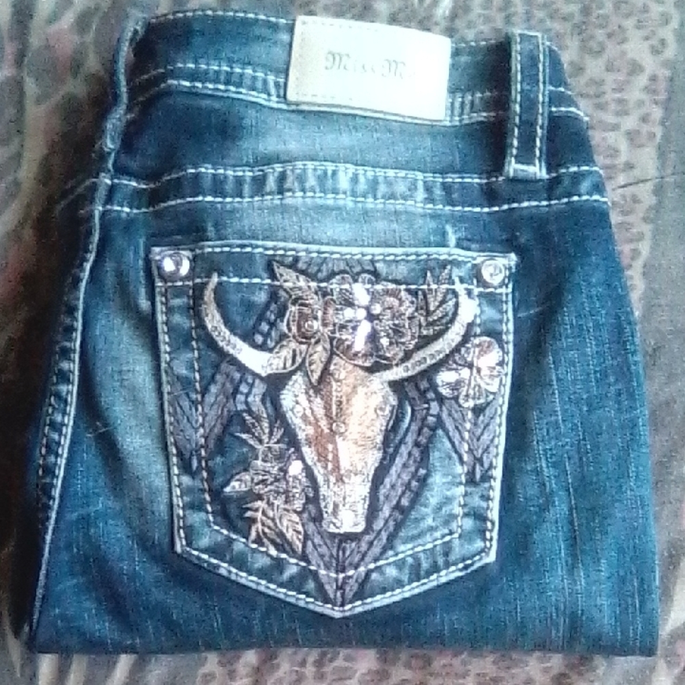 Miss Me Blue Denim Jeans with Cream Label